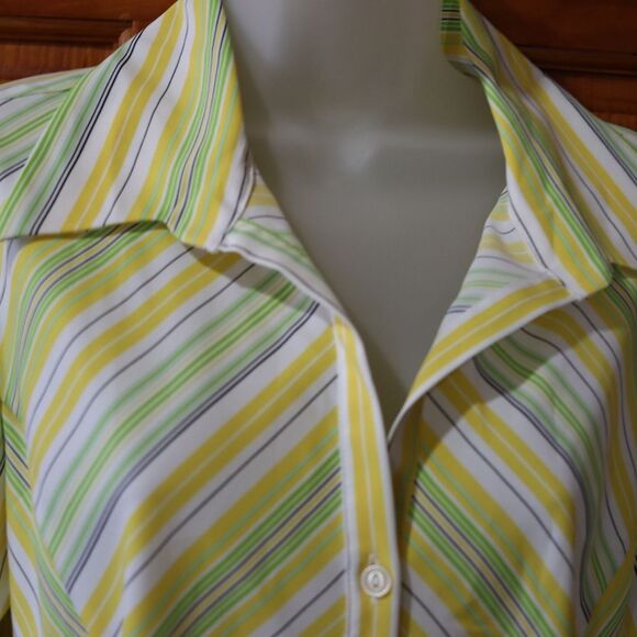 Ninety Vintage Chevron Striped Button-Up Blouse Yellow Green Size LG - Picture 4 of 13